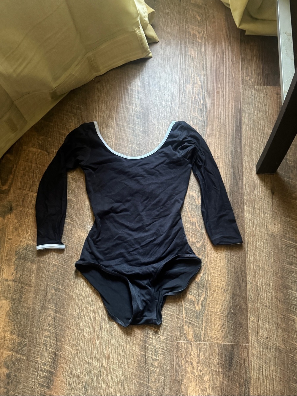 Yumiko Black Long-Sleeve Leotard with light blue/purple Trim